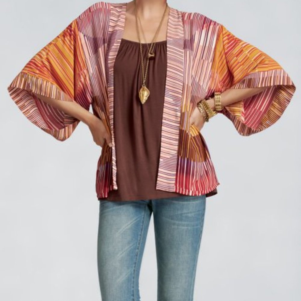 COPY - Cabi Boho Kimono Colorful Stripe Geometric Festival Pink & Orange Size M…